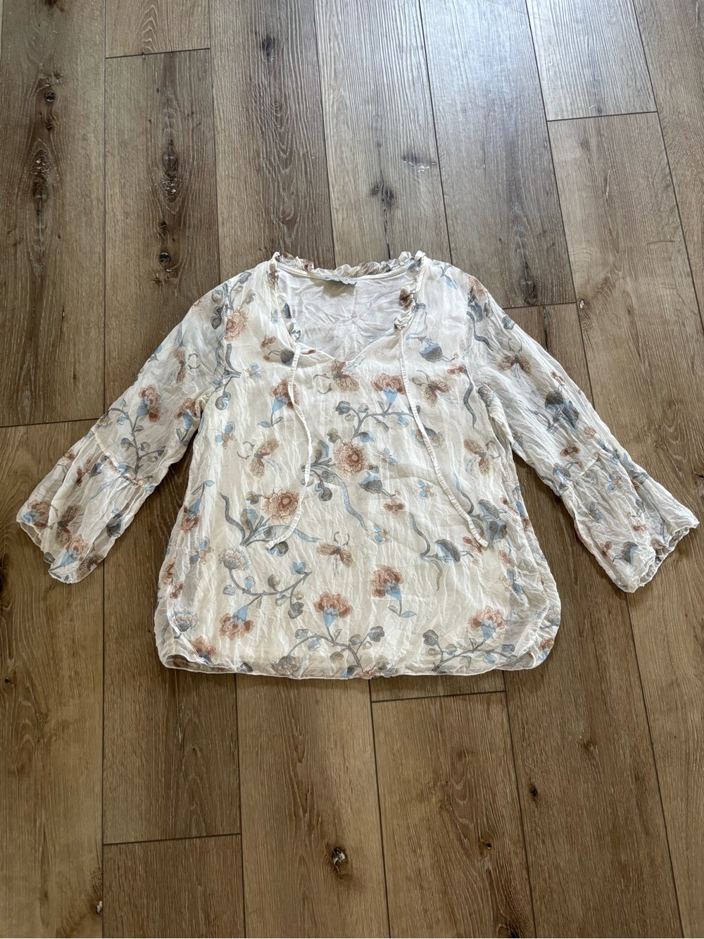 Angela Moda Italy Floral Silk Blend Ruffle Blouse